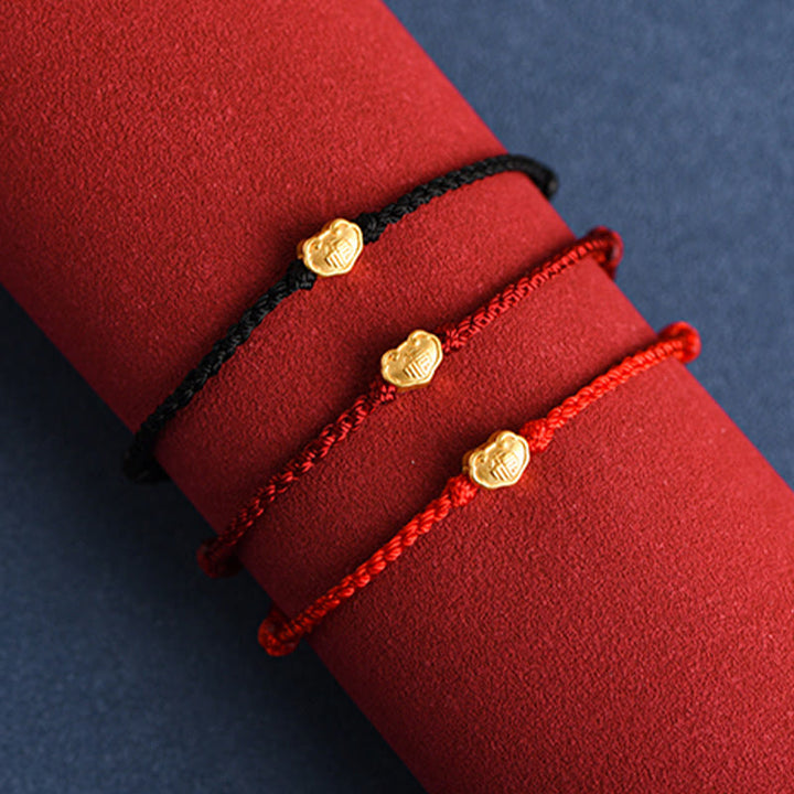 Buddha Stones 999 Gold Chinese Lock Charm Fu Character Protection Handmade Rope Bracelet - image 2