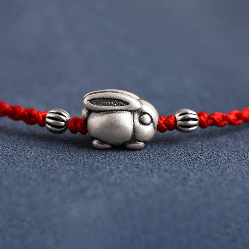 Buddha Stones Handmade 999 Sterling Silver Rabbit Luck Rope Bracelet Anklet - image 9