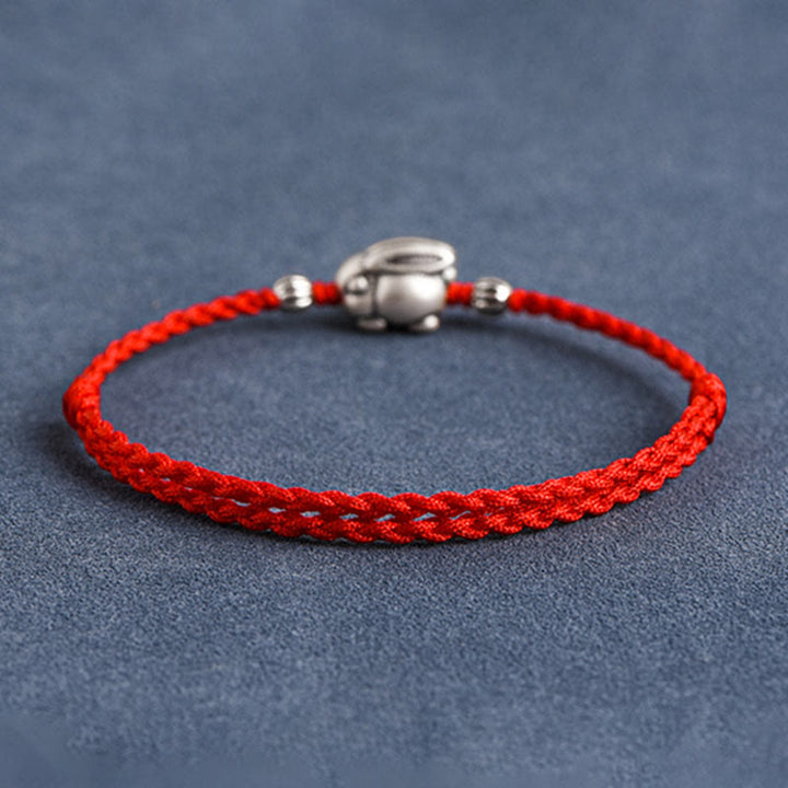 Buddha Stones Handmade 999 Sterling Silver Rabbit Luck Rope Bracelet Anklet - image 3