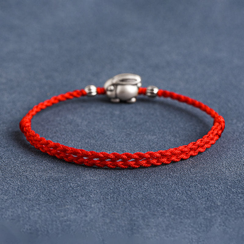 Buddha Stones Handmade 999 Sterling Silver Rabbit Luck Rope Bracelet Anklet - image 3