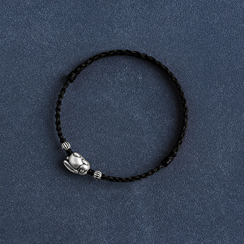 Buddha Stones Handmade 999 Sterling Silver Rabbit Luck Rope Bracelet Anklet - image 24