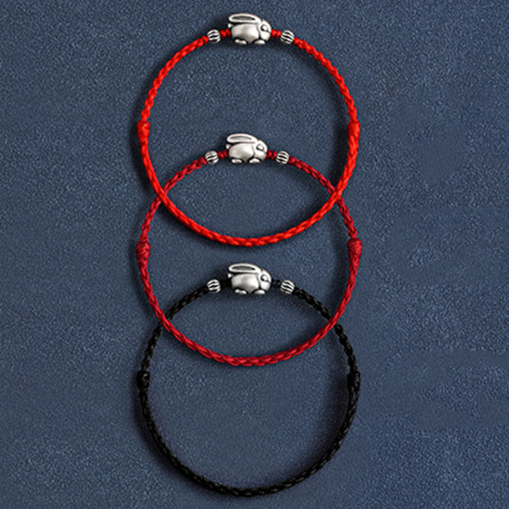 Buddha Stones Handmade 999 Sterling Silver Rabbit Luck Rope Bracelet Anklet - image 27