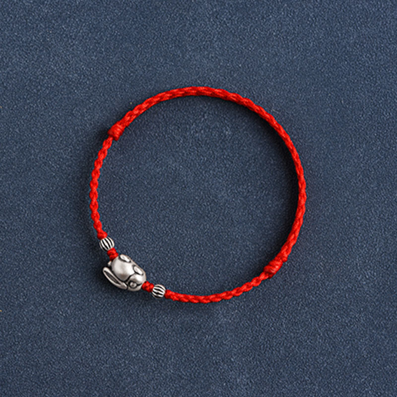 Buddha Stones Handmade 999 Sterling Silver Rabbit Luck Rope Bracelet Anklet - image 11