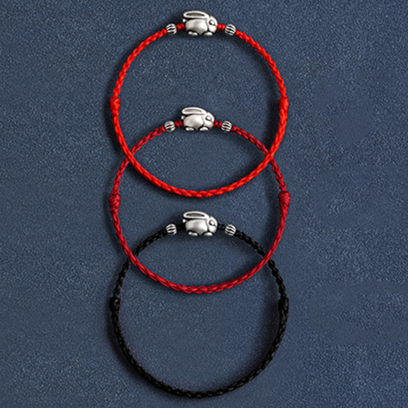 Buddha Stones Handmade 999 Sterling Silver Rabbit Luck Rope Bracelet Anklet - image 27