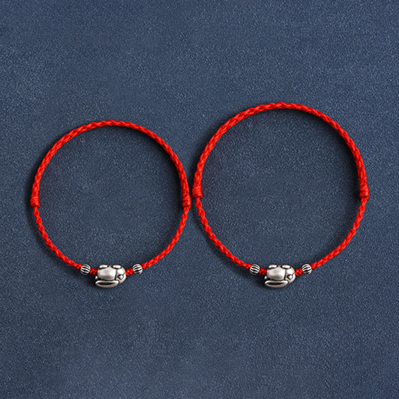 Buddha Stones Handmade 999 Sterling Silver Rabbit Luck Rope Bracelet Anklet - image 13