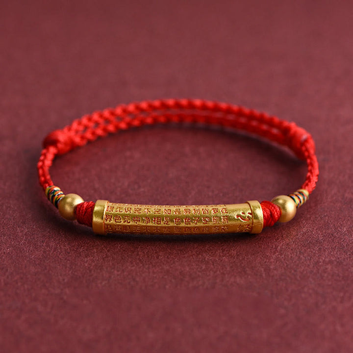 Buddha Stones Handmade Alloy Heart Sutra Protection Strength Rope Bracelet Anklet - Anklet(Circumference 18-30cm) - Red - image 4