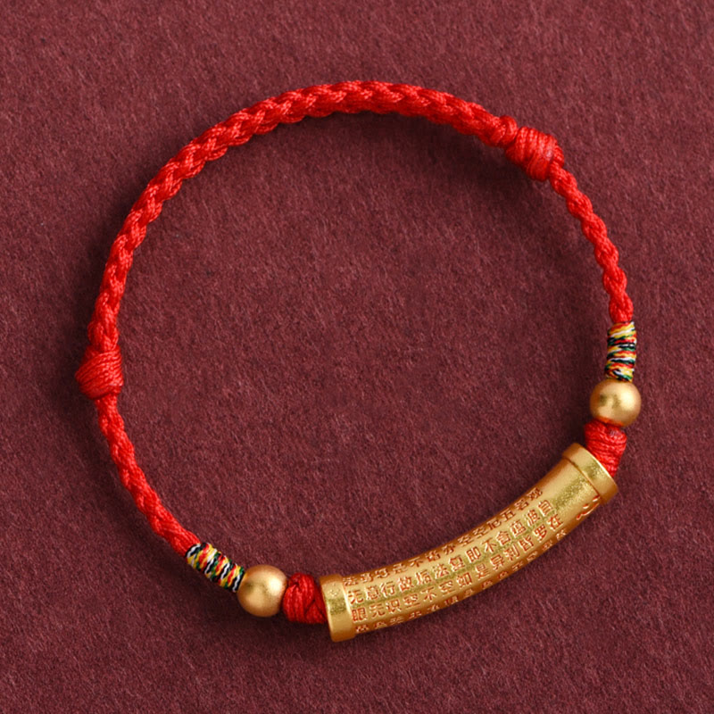 Buddha Stones Handmade Alloy Heart Sutra Protection Strength Rope Bracelet Anklet - image 5