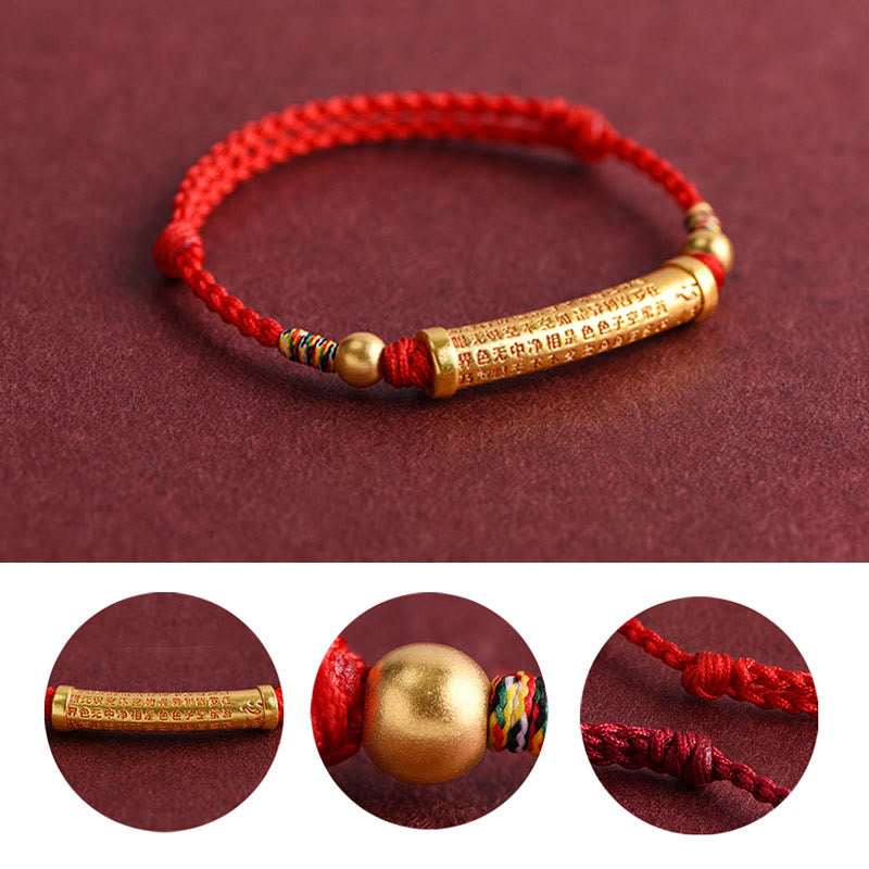 Buddha Stones Handmade Alloy Heart Sutra Protection Strength Rope Bracelet Anklet - image 8
