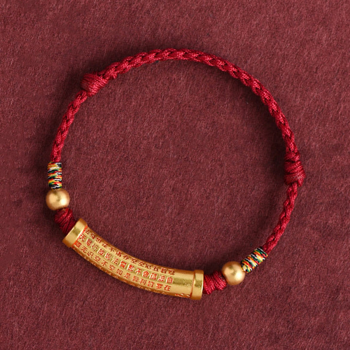 Buddha Stones Handmade Alloy Heart Sutra Protection Strength Rope Bracelet Anklet - Anklet(Circumference 18-30cm) - Dark Red - image 0