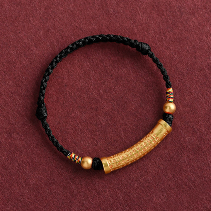Buddha Stones Handmade Alloy Heart Sutra Protection Strength Rope Bracelet Anklet - Anklet(Circumference 18-30cm) - Black - image 12
