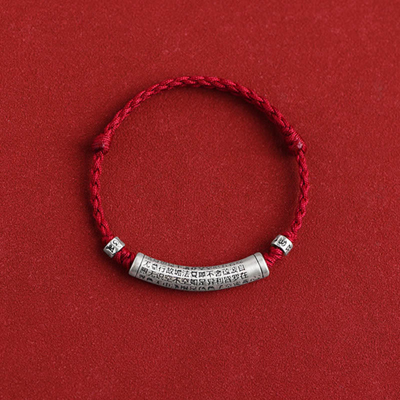 Buddha Stones Handmade 999 Sterling Silver Om Mani Padme Hum Heart Sutra Carved Luck Rope Bracelet Anklet - image 10