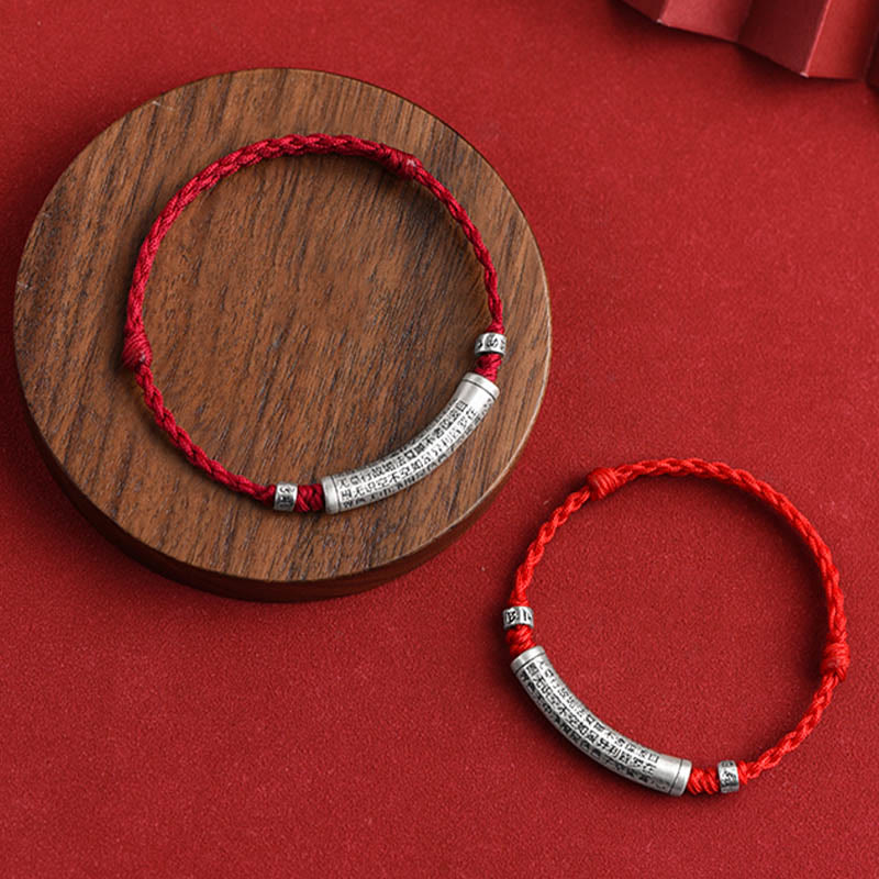 Buddha Stones Handmade 999 Sterling Silver Om Mani Padme Hum Heart Sutra Carved Luck Rope Bracelet Anklet - image 19