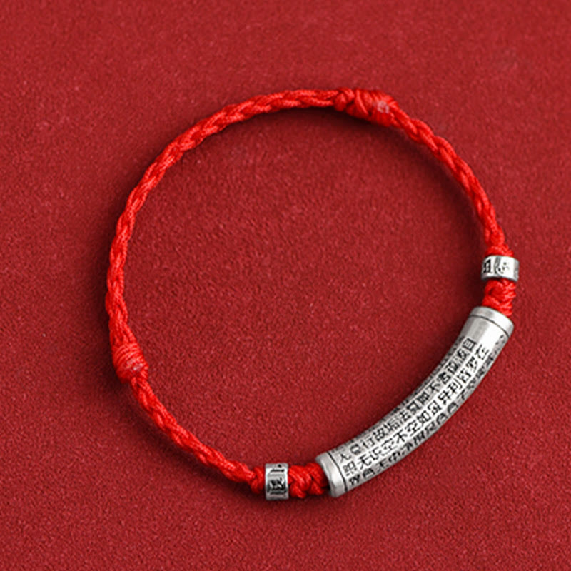 Buddha Stones Handmade 999 Sterling Silver Om Mani Padme Hum Heart Sutra Carved Luck Rope Bracelet Anklet - image 15