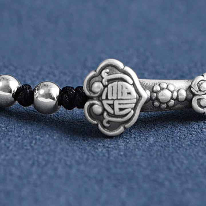 Buddha Stones Handmade 999 Sterling Silver Fu Character Wish Ruyi Handle Fortune Rope Bracelet Anklet - image 20