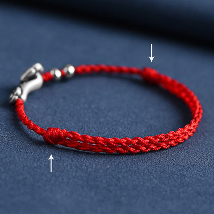 Buddha Stones Handmade 999 Sterling Silver Fu Character Wish Ruyi Handle Fortune Rope Bracelet Anklet - image 13