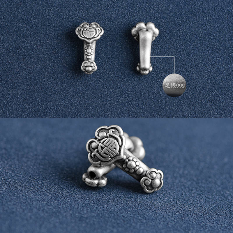 Buddha Stones Handmade 999 Sterling Silver Fu Character Wish Ruyi Handle Fortune Rope Bracelet Anklet - image 21