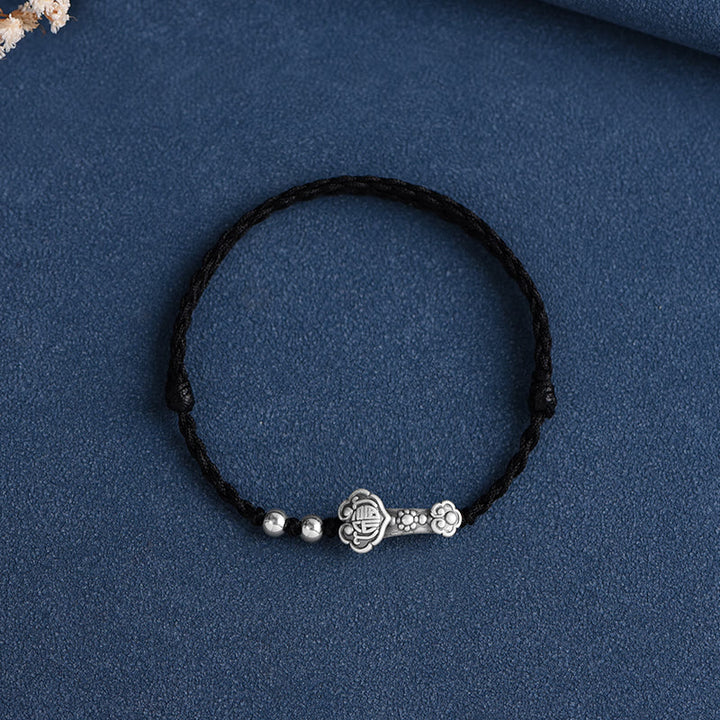 Buddha Stones Handmade 999 Sterling Silver Fu Character Wish Ruyi Handle Fortune Rope Bracelet Anklet - image 19