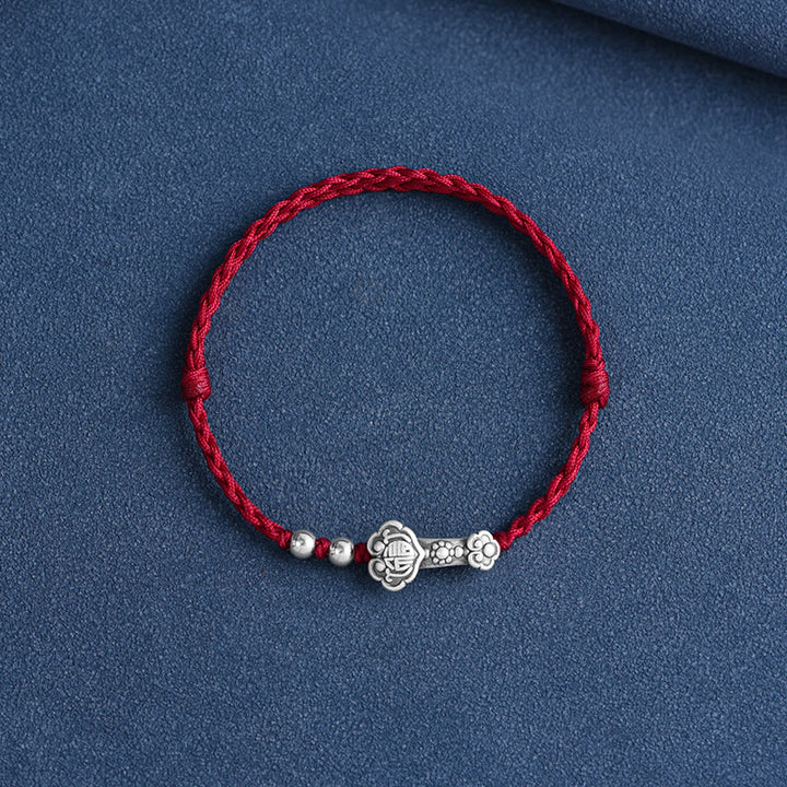 Buddha Stones Handmade 999 Sterling Silver Fu Character Wish Ruyi Handle Fortune Rope Bracelet Anklet - image 2