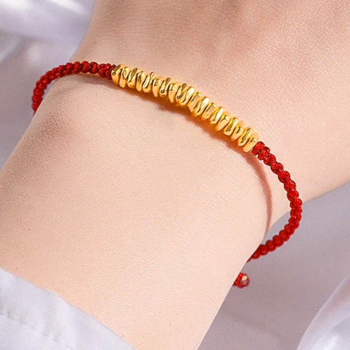 Buddha Stones 999 Gold Small Gold Pieces Design Handmade Protection Braided Rope Bracelet - Red(Gold About 0.75g) - 21cm - image 12