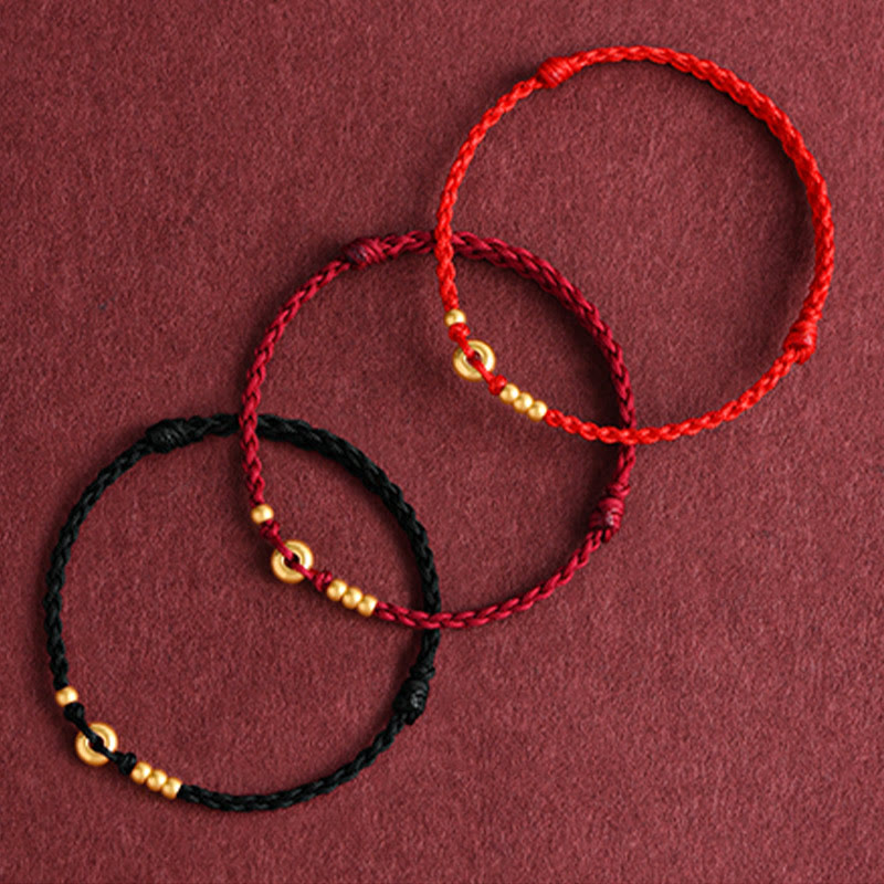 Buddha Stones 999 Gold Small Peace Buckle Design Handmade Luck Braided Rope Bracelet Anklet - image 20