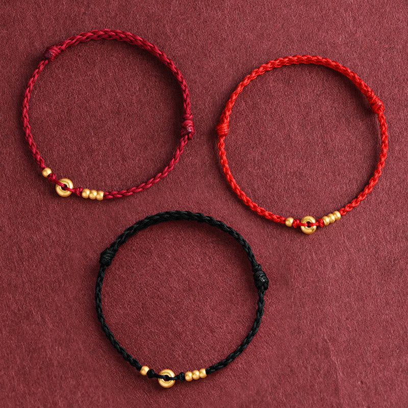 Buddha Stones 999 Gold Small Peace Buckle Design Handmade Luck Braided Rope Bracelet Anklet - image 1