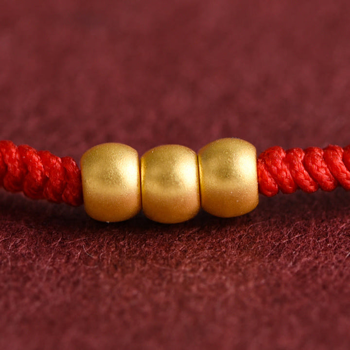 Buddha Stones 999 Gold Mini Three Beads Design Handmade Luck Rope Bracelet Anklet - image 3