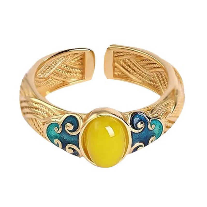 Buddha Stones Amber Copper Auspicious Clouds Focus Adjustable Ring - image 7