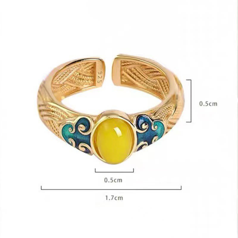 Buddha Stones Amber Copper Auspicious Clouds Focus Adjustable Ring - image 8