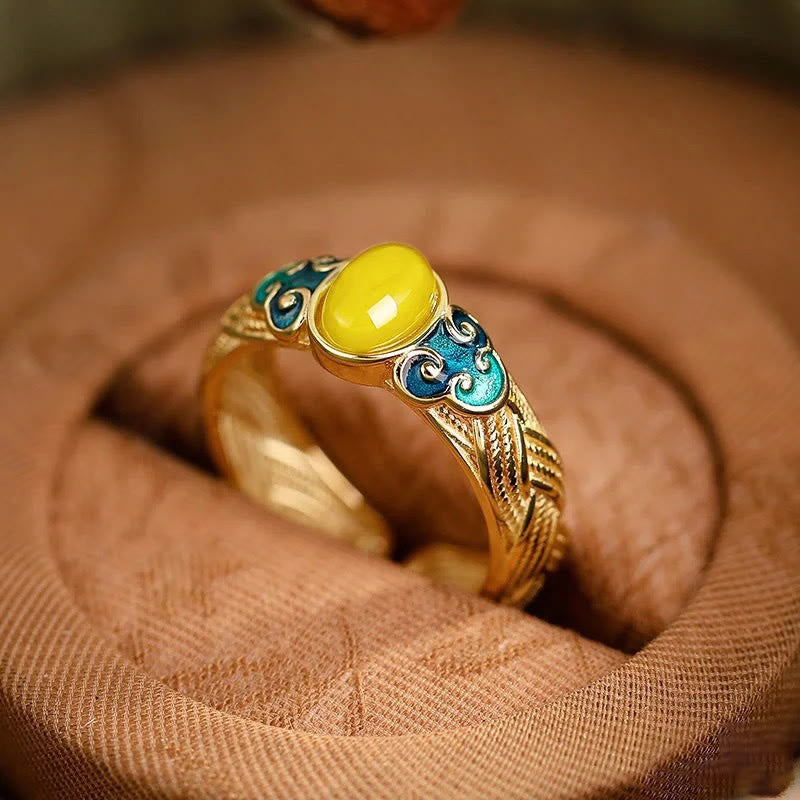 Buddha Stones Amber Copper Auspicious Clouds Focus Adjustable Ring - 17mm(Adjustable)/US5-7(Adjustable) - image 0