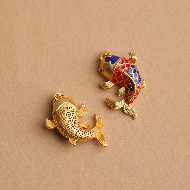Buddha Stones Colorful Koi Fish Hollow Bell Wealth Luck Key Chain - image 2