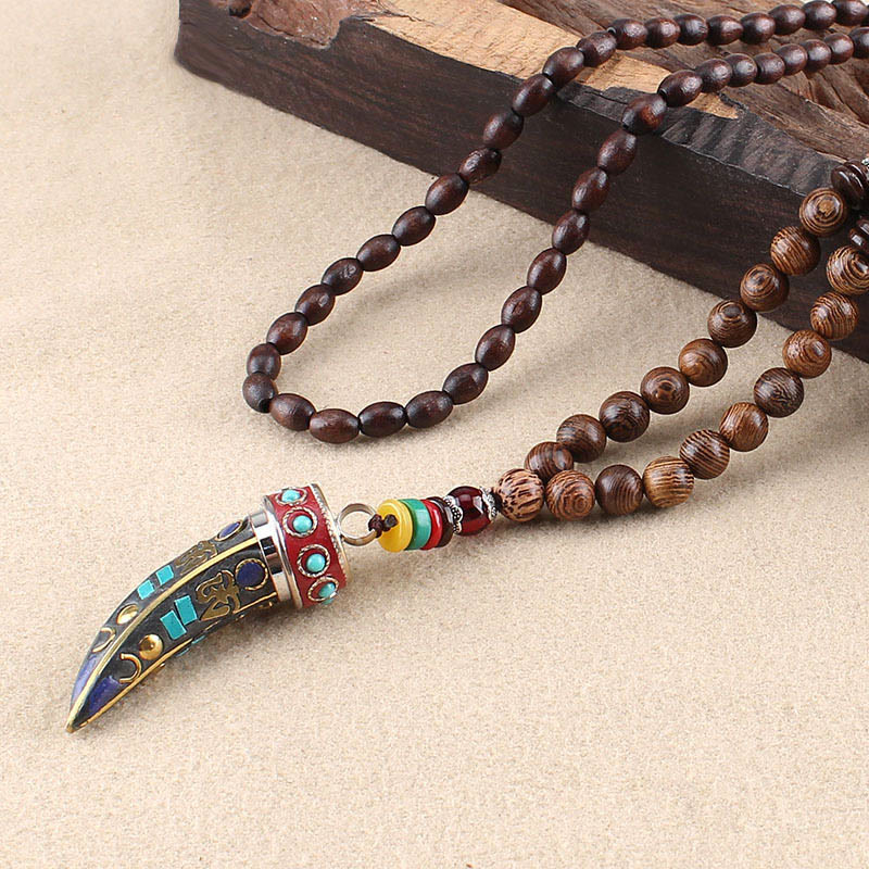 Buddha Stones Tibet Wenge Wood Om Mani Padme Hum OM Symbol Mantra Horn Pattern Protection Necklace Pendant - Wenge Wood&Om Mantra - image 12