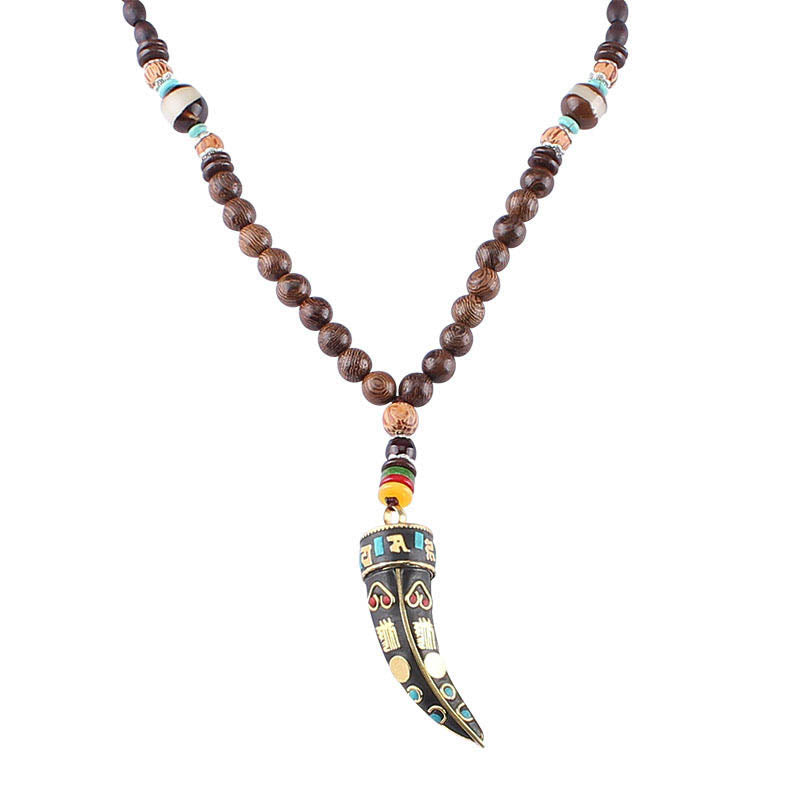 Buddha Stones Tibet Wenge Wood Om Mani Padme Hum OM Symbol Mantra Horn Pattern Protection Necklace Pendant - image 6