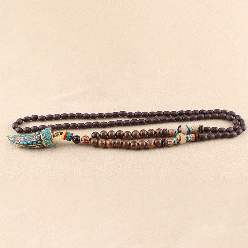 Buddha Stones Tibet Wenge Wood Om Mani Padme Hum OM Symbol Mantra Horn Pattern Protection Necklace Pendant - image 11