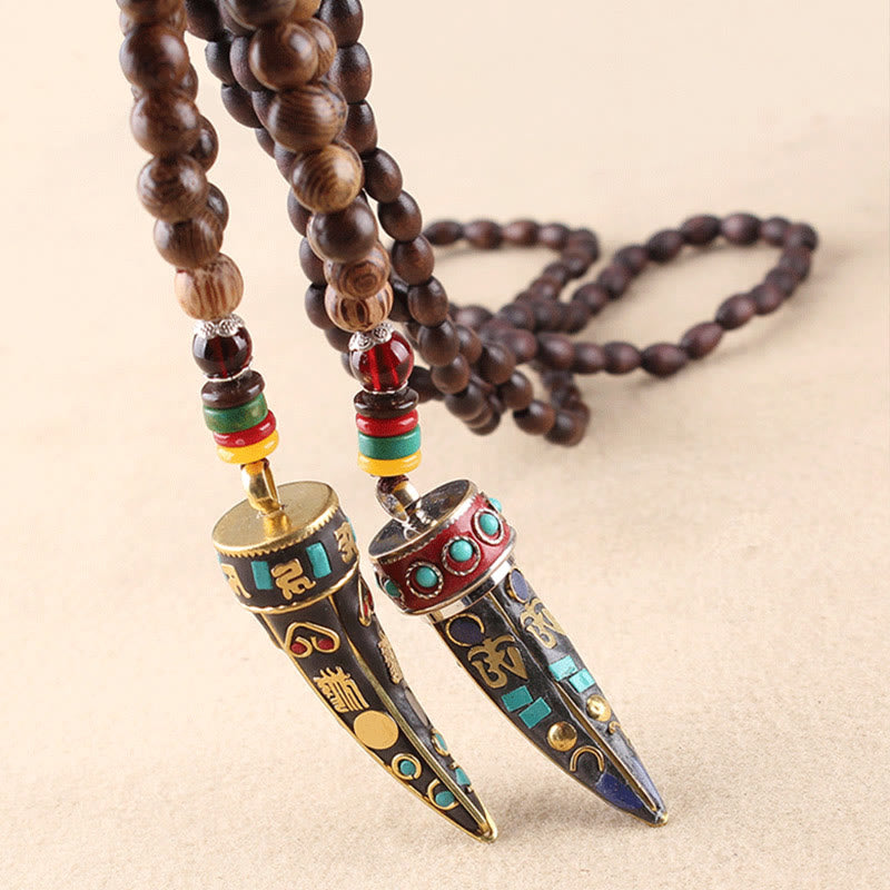 Buddha Stones Tibet Wenge Wood Om Mani Padme Hum OM Symbol Mantra Horn Pattern Protection Necklace Pendant - image 17