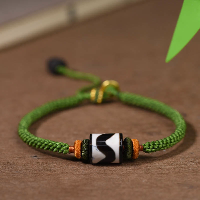 Buddha Stones Handmade Tibetan Dzi Bead Protection Braided Green Rope Bracelet - Dzi Bead(Wrist Circumference 14-16cm) - image 0