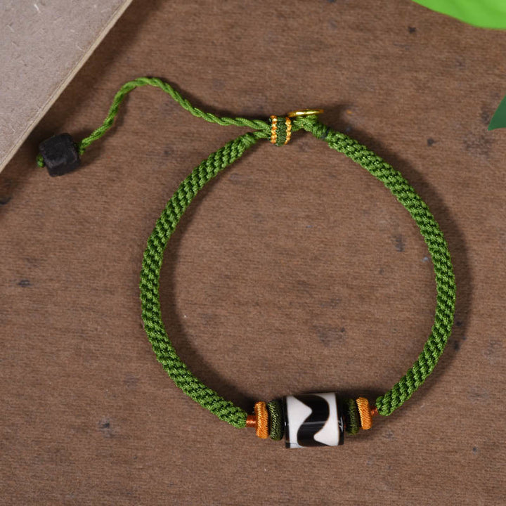 Buddha Stones Handmade Tibetan Dzi Bead Protection Braided Green Rope Bracelet - image 3