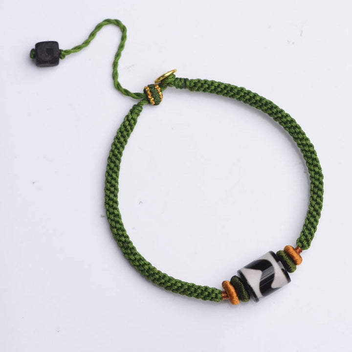 Buddha Stones Handmade Tibetan Dzi Bead Protection Braided Green Rope Bracelet - image 10