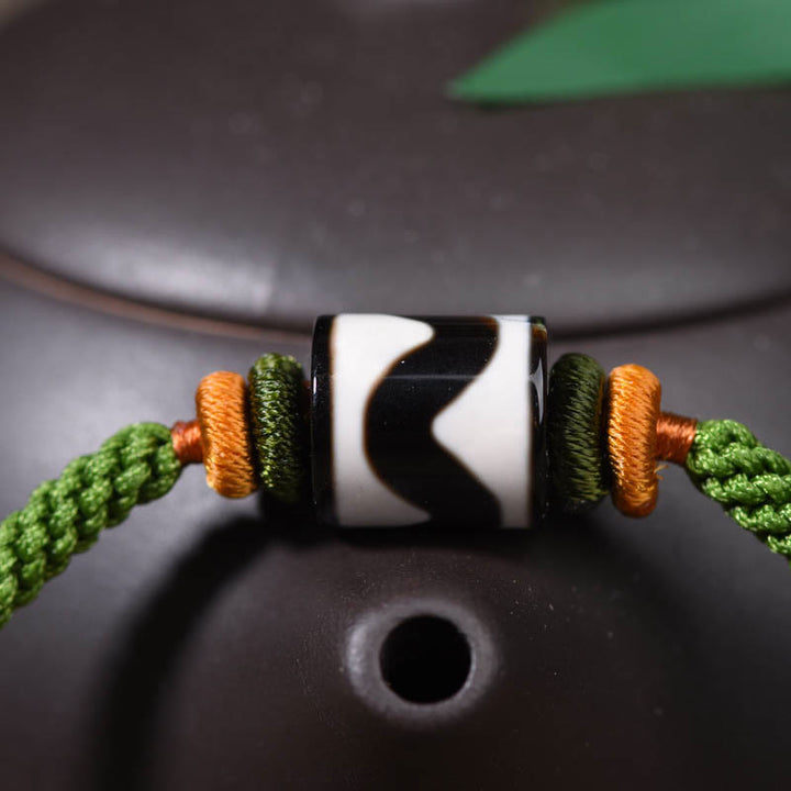 Buddha Stones Handmade Tibetan Dzi Bead Protection Braided Green Rope Bracelet - image 7