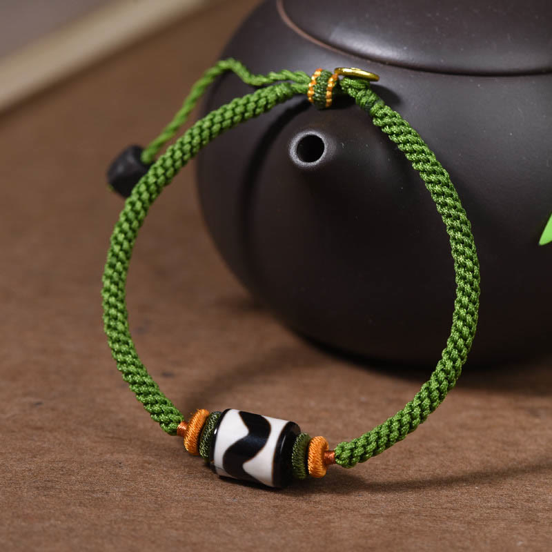 Buddha Stones Handmade Tibetan Dzi Bead Protection Braided Green Rope Bracelet - image 9