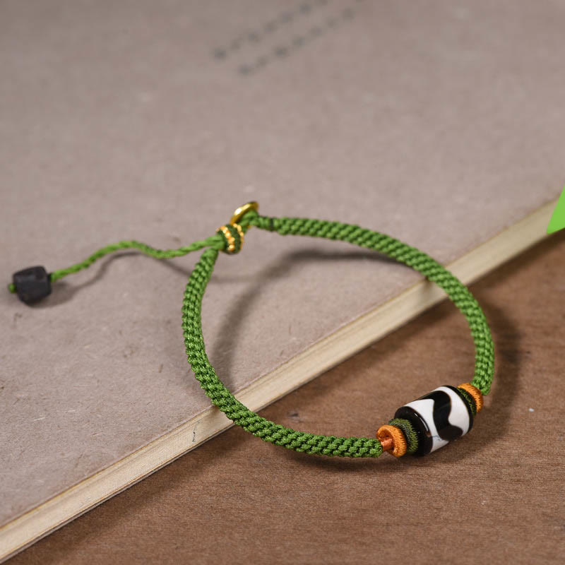 Buddha Stones Handmade Tibetan Dzi Bead Protection Braided Green Rope Bracelet - image 8