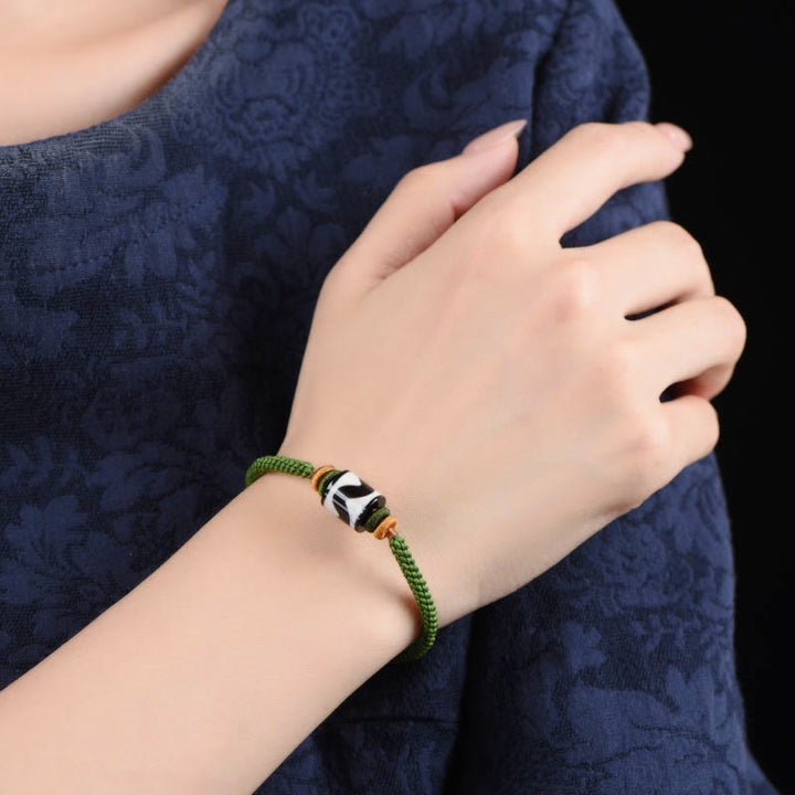 Buddha Stones Handmade Tibetan Dzi Bead Protection Braided Green Rope Bracelet - image 11
