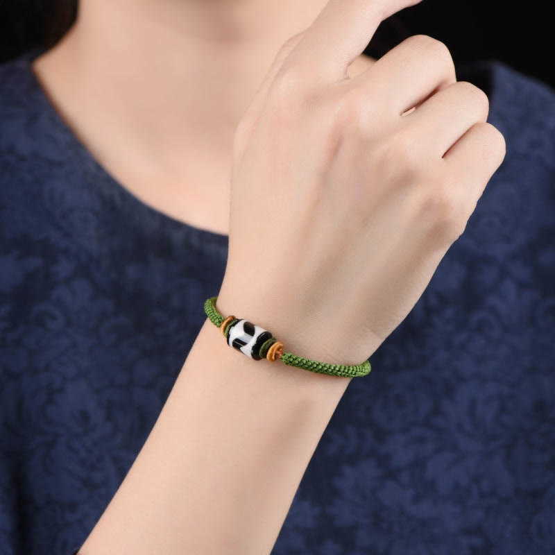 Buddha Stones Handmade Tibetan Dzi Bead Protection Braided Green Rope Bracelet - image 4