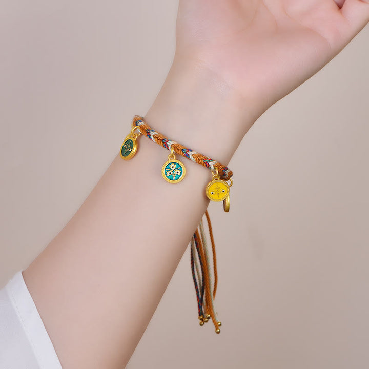 Buddha Stones Handmade Tibetan Multicolored Rope Five God Of Wealth Luck Bracelet - image 4