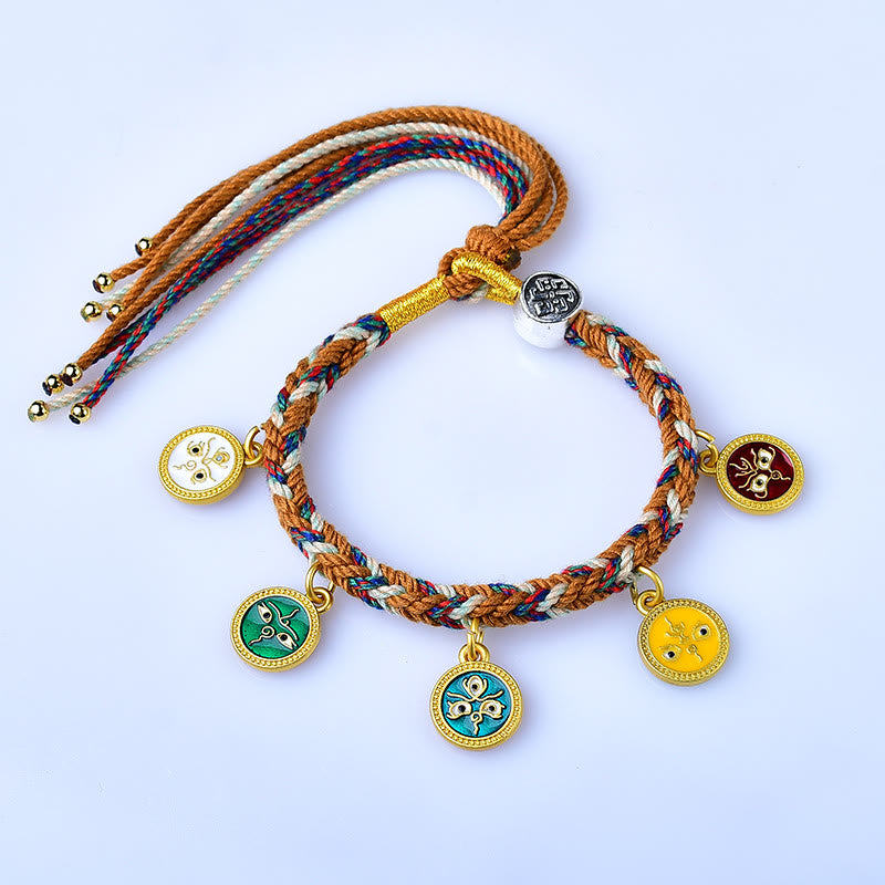 Buddha Stones Handmade Tibetan Multicolored Rope Five God Of Wealth Luck Bracelet - image 3