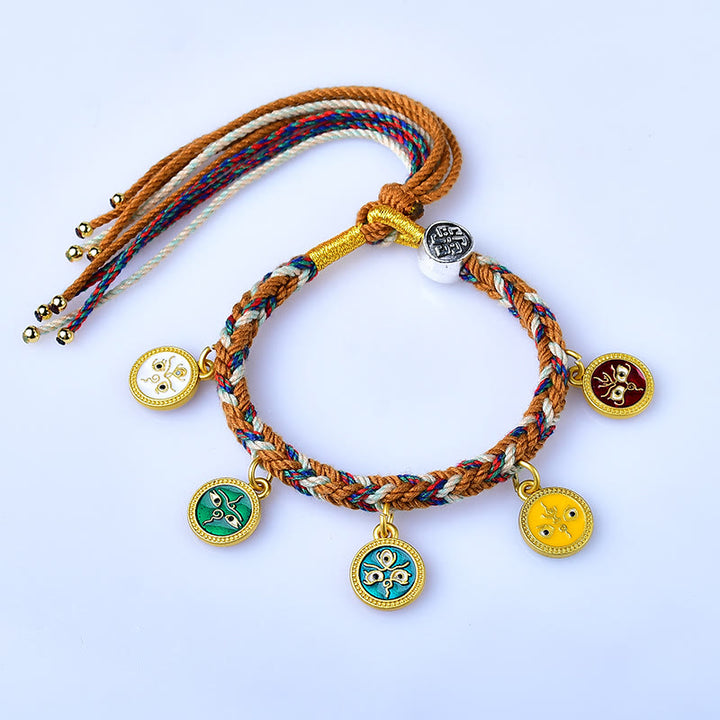 Buddha Stones Handmade Tibetan Multicolored Rope Five God Of Wealth Luck Bracelet - image 3