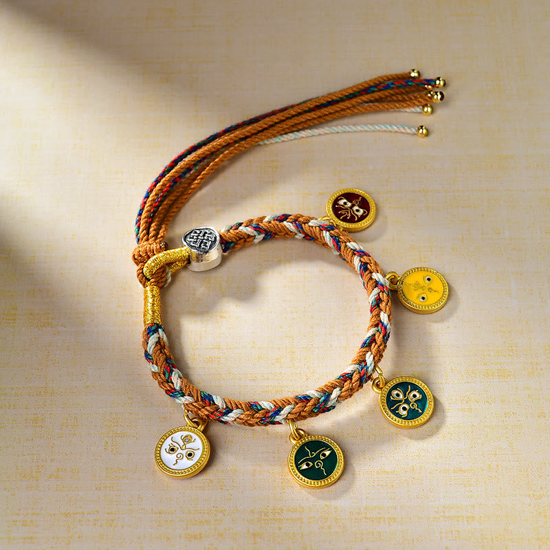 Buddha Stones Handmade Tibetan Multicolored Rope Five God Of Wealth Luck Bracelet - Five God Of Wealth(Wrist Circumference 14-22cm) - image 0