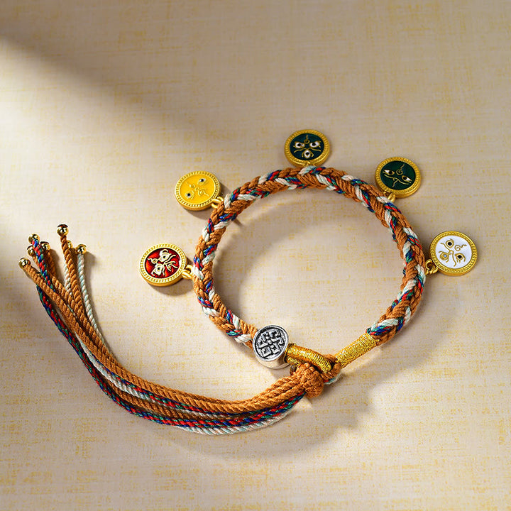 Buddha Stones Handmade Tibetan Multicolored Rope Five God Of Wealth Luck Bracelet - image 2