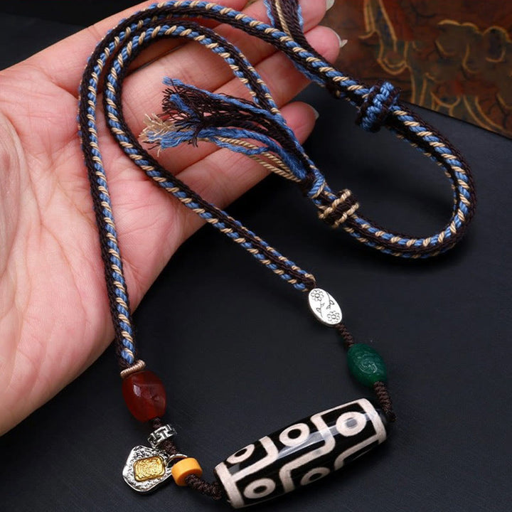 Buddha Stones Tibetan Nine-eye Dzi Bead Protection Braided Rope Necklace Pendant - Nine-Eye Dzi Bead(Wealth♥Power) - image 0