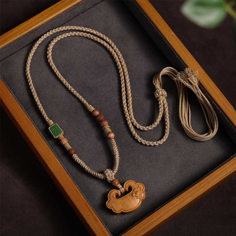 Buddha Stones Tibetan Sandalwood Chinese Lock Charm Protection Necklace Pendant - Sandalwood (Necklace Length: About 75cm) - image 0