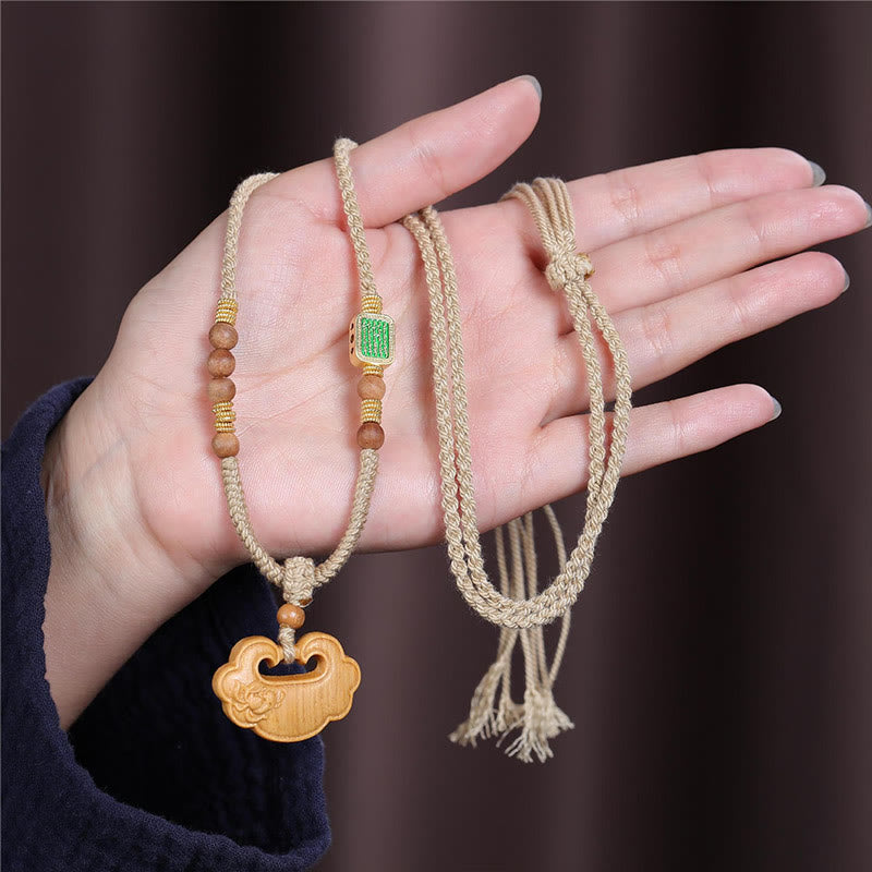 Buddha Stones Tibetan Sandalwood Chinese Lock Charm Protection Necklace Pendant - image 1